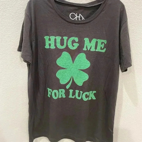 CHASER Unisex St. Patrick's Day Gray T-Shirt S Irish Clover Graphic Print Tee - Picture 1 of 3
